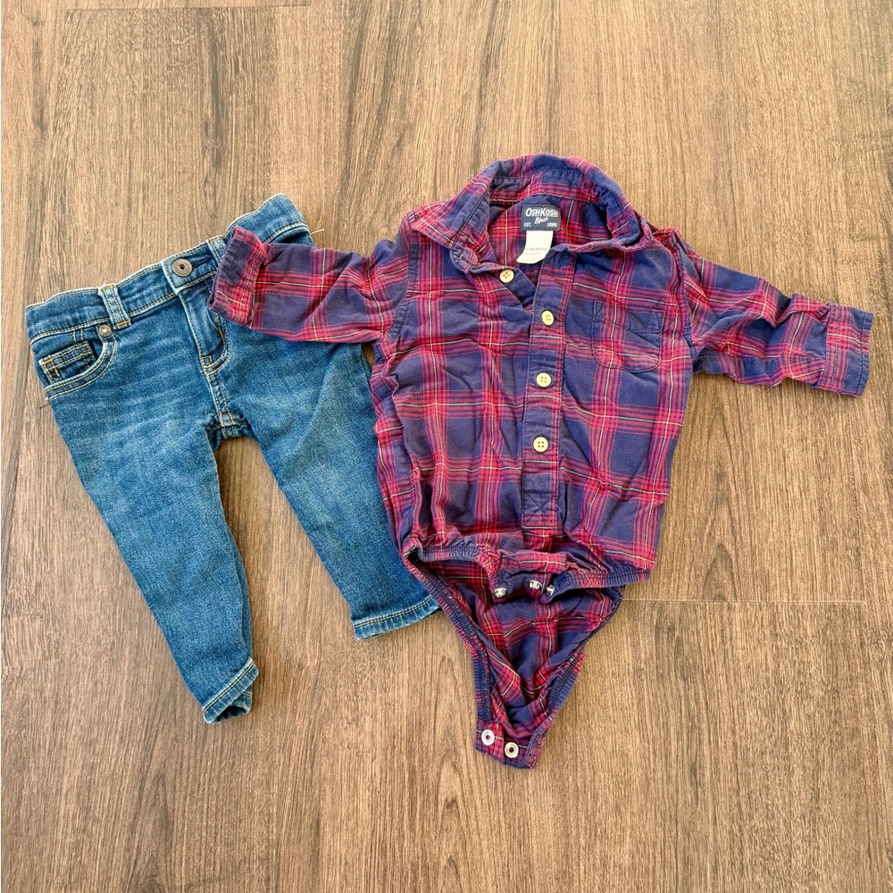 OshKosh B'gosh Blue and Red Plaid Button Down Shirt